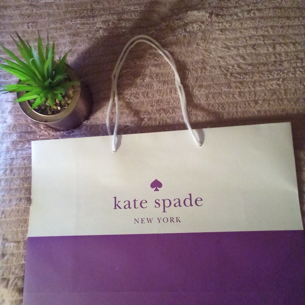 Purple and White Kate spade paper shopping bag 12 in H by 16 in Length